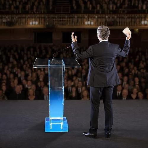 Podium En Acrylique Transparent Chaire D'eglise Podium Transparent Table De Conference Podium En Acrylique Avec Lumiere Led Bleue,Convient Pour Eglise, Ecole, Ambassade, Scene