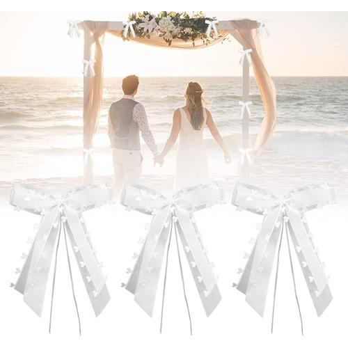 Blanc Blanc 30 PCS Grand Noeud Ruban Blanc Kit Décoration Voiture Mariage Noeud Ruban Mariage avec C¿ur élégant Noeud Blanc Satin