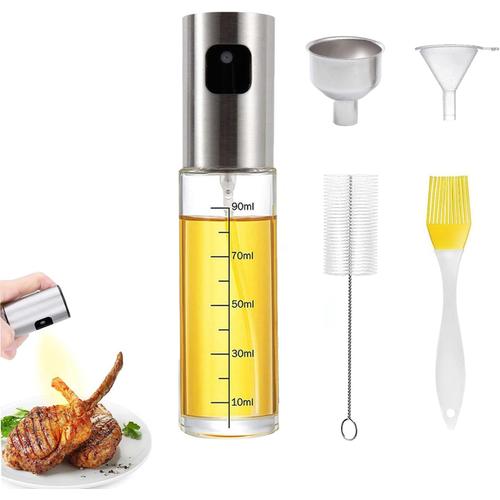 Spray Huile Cuisine, Vaporisateur d'huile et de vinaigre,100ml Oil Spray Huile Cuisine en Verre et en Acier Inoxydable, pour