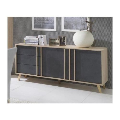 Buffet Moyen Modèle Malmo Gris. Meuble Design Type Scandinave. Effet Ultra Tendance Pour Votre Salon.