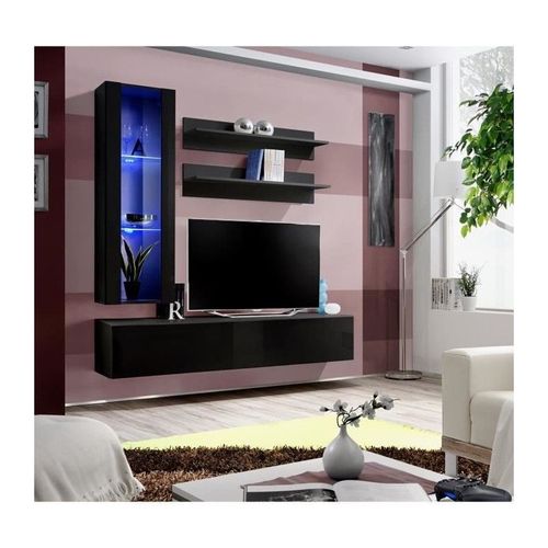 Meuble Tv Fly H2 Design, Coloris Noir Brillant. Meuble Suspendu Moderne Et Tendance Pour Votre Salon.