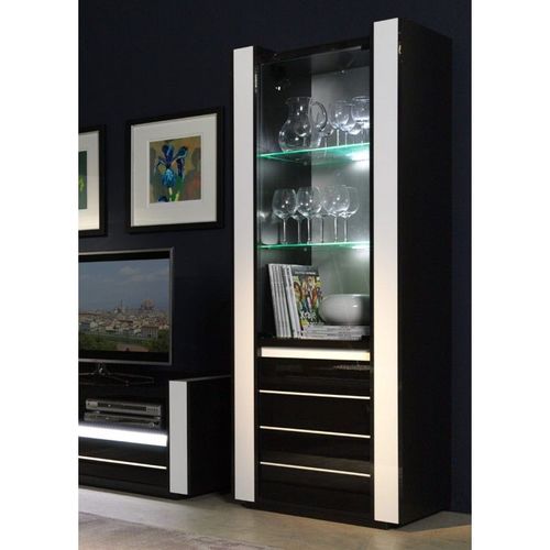 Vitrine Petit Modèle Lina Noire Et Blanche Brillante Avec Led