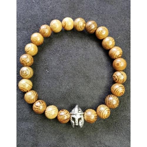 Bracelet En Perles De Bois Casque Gladiateur