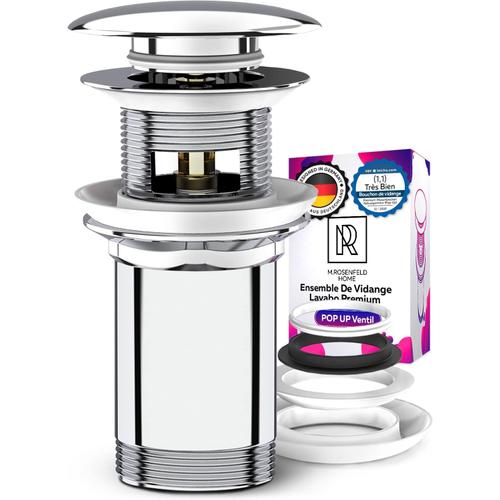 Chrome avec Trop-plein Chrome avec Trop-plein Premium Laiton Bonde De Lavabo avec Trop Plein - 4 Joints - Universal Valve Pop-up - Chrome Bonde Clic Clac