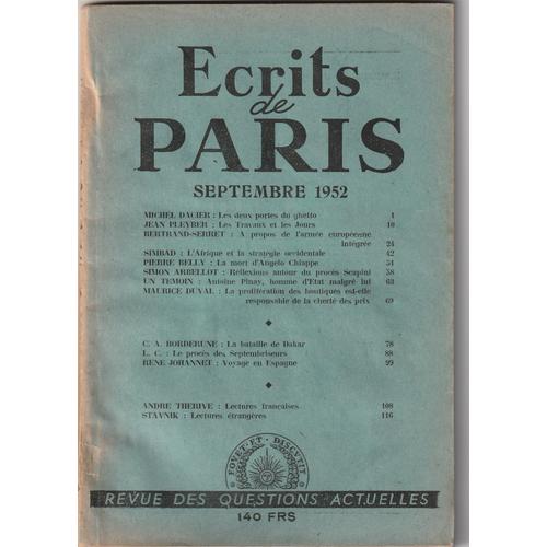 Écrits De Paris. Septembre 1952.