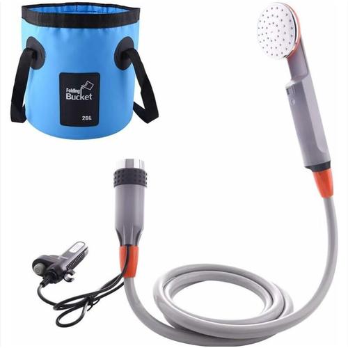 Douche De Camping Portable, Douches De Randonnée Avec Pompe Immergée, Batterie-Li 2200mah Usb Rechargeable, Deux Têtes De Douche De Rechange Et Un Seau Pliable Pour Camping Randonnée