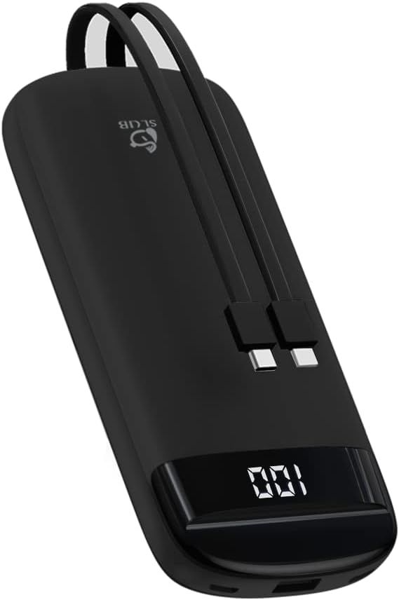 Noir Batterie Externe 10000mah Bloc Power Bank Compact Usb C Avec 2 Cables De Charge Int¿¿Gr¿¿S", 5 Sorties, Affichage Led," Fin Et