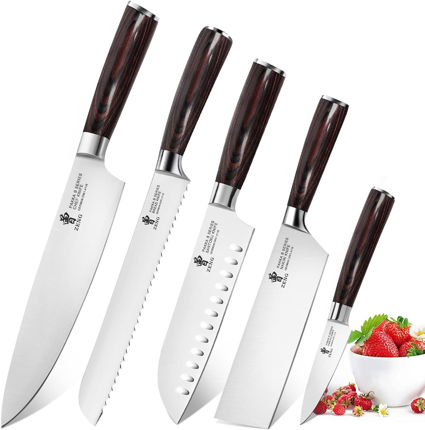 Couleur Du Bois"," Argent¿¿5pcs Set De Couteaux De Cuisine Set De Couteaux Japonais Couteau Santoku Tranchant Polyvalent En Acier