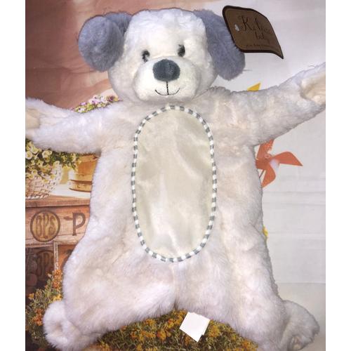 Doudou Chien Kellytoy K Luxe Baby Blanc Gris Peluche Dog With Crinkle Comforter Blankie