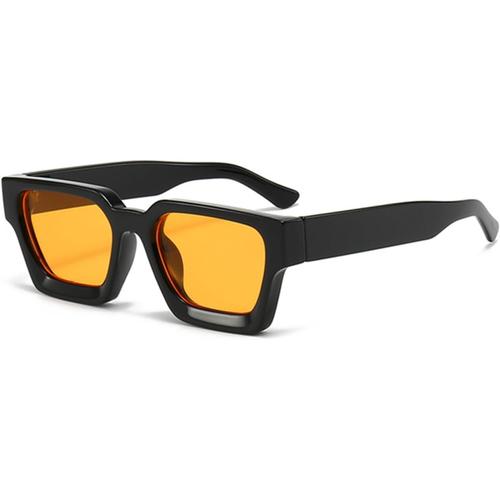 Noir/Orange Lunettes De Soleil Rectangulaires Vintage Pour Homme Et Femme - R¿¿Tro - Rectangulaire - Grande Monture ¿¿Paisse