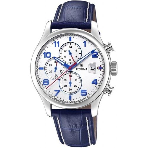 Festina Timeless Montre Homme Chrono Acier Cuir Bleu F20375/4