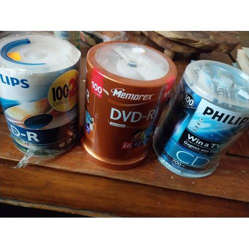 LOT DE 100 DVD-R +200 CD-R PHILIPS MEMOREX