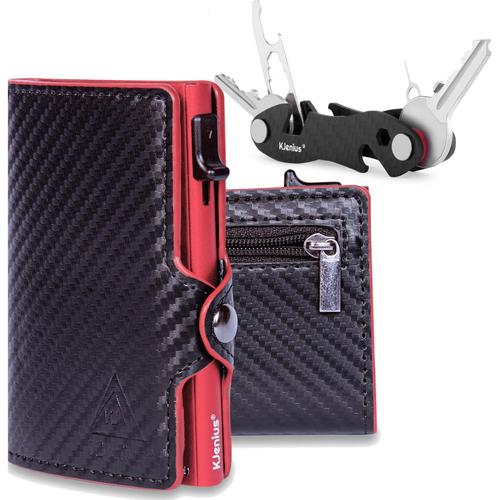 Fibre de Carbone Noir ¿C Case Rouge KJENIUS Leonardo Porte-Cartes de Cr¿¿dit Blind¿¿ avec Blocage Anti RFID | Portefeuille Slim Pour