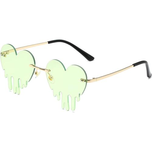 Coeur Vert Lunettes De Soleil Vintage Tendance Et Amusantes - En M¿¿Tal - Sans Monture - Pour Homme Et Femme - Style Punk