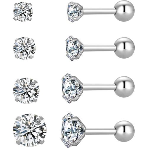 Zircone Ronde Argent¿¿E 4 Pairs Screw Back Star Heart Square Round Stud Earrings Set"," 18k Gold Plated Surgical Stainless Steel