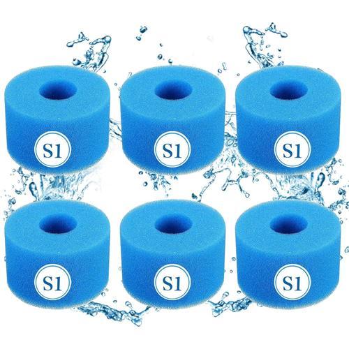 Lot de 6 filtres en mousse S1 pour piscine Intex S1 Filtre de bain à remous réutilisable Bleu Lot de 6 (7,4 x 4 x 10,8 cm)