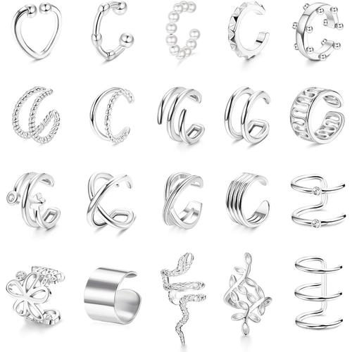 Ton Argent 20 Pcs Clip Boucles D'oreille Pour Femmes Hommes Fausse Piercing Ear Cuff Manchette D'oreilles Ensemble Non-Piercing