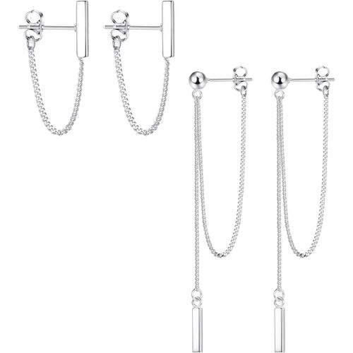 2 Paires 1-2 Paires Boucles D'oreilles Pendantes Argent 925 Lot Bar Dangle Cha Ne Boucles D'oreilles De Hypoallerg¿¿Niques Pour