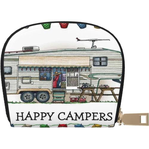 Happy Camper Porte-cartes de cr¿¿dit en cuir imprim¿¿ tulipes blanches pour homme et femme | ¿¿tui de rangement avec fermeture ¿¿clair",