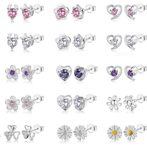 15 Paires/Rose Boucles D¡¯Oreilles Pour Femme"," 925 Lot Boucles Doreilles En Argent Pour Filles Boucles D¡¯Oreilles Zircone Perle