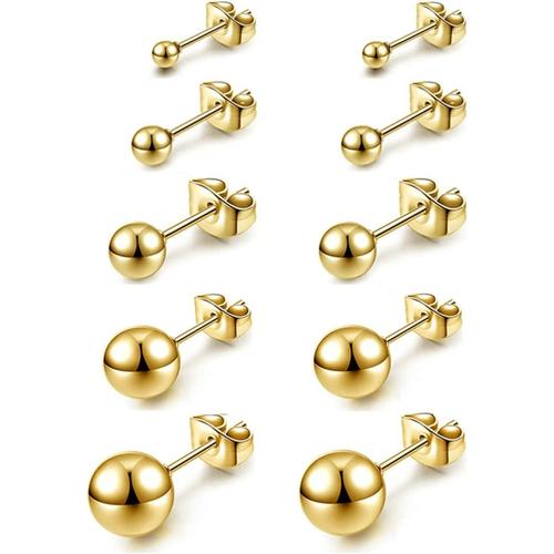 Dor¿¿ Lot De 5 Paires De Boucles D'oreilles En Forme De Boule En Acier Inoxydable Pour Femmes", Hommes Et Filles," 3 Mm-8 Mm