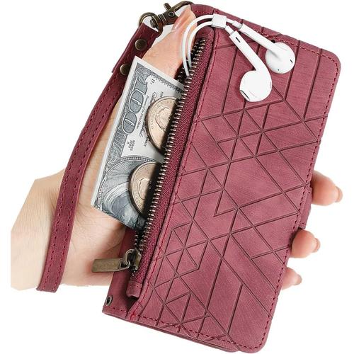 Tnz Coque Étui Portefeuille Pour Samsung Galaxy A14 4g Géométrique Housse En Cuir Fentes Pour Cartes Fermoir Magnétique Stand Flip Fermeture Éclair Wallet Cover