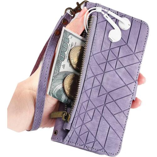 Tnz Coque Étui Portefeuille Pour Samsung Galaxy A22 4g Géométrique Housse En Cuir Fentes Pour Cartes Fermoir Magnétique Stand Flip Fermeture Éclair Wallet Cover