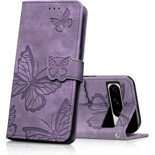 Atesvgist Coque Pour Google Pixel 8 Pro, Housse En Cuir Pu Etui À Rabat, Magnétique Pochette Portefeuille Étui De Protection Pour Google Pixel 8 Pro, Viola