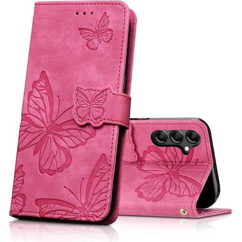 Atesvgist Coque Pour Samsung Galaxy S23, Housse En Cuir Pu Etui À Rabat, Magnétique Pochette Portefeuille Étui De Protection Pour Samsung Galaxy S23, Rosa Rossa