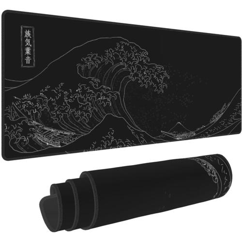 Noir Noir Grand tapis de souris noir avec motif dessin anim¿¿ The Great Wave off Kanagawa Painting Big Gaming Tapis de souris XXL