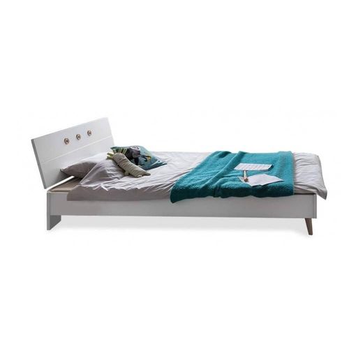 Lit Enfant Alborg 90*200 Cm Style Scandinave Blanc Rechampis Décor Chêne