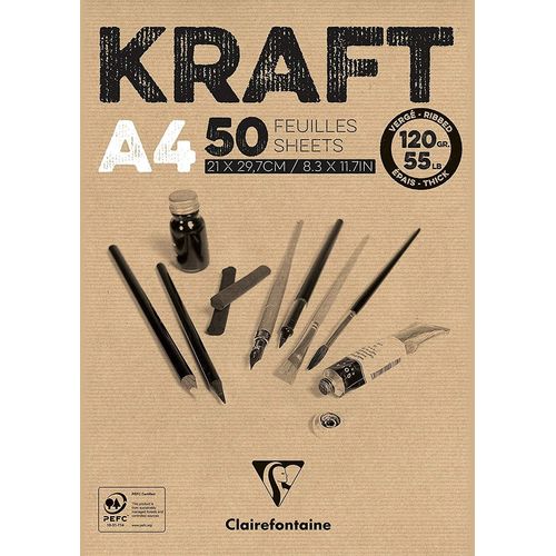 Clairefontaine Un Bloc De Kraft Brun Verge 21x29,7 Cm 50 Feuilles 120g