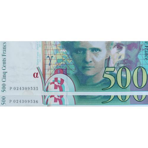 Suite De 2 Billets 500 Francs Pierre Et Marie Curie 1994 - Numéros Consécutifs P024309535 Et 36