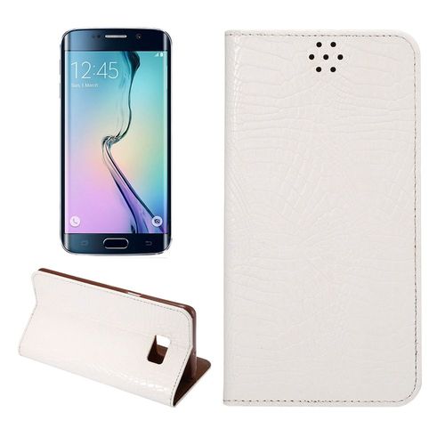 Etui Folio A Rabat Samsung Galaxy S6 Edge Plus Blanc Croco Eco-Cuir (Pu)