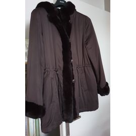 Manteau Chic Vraie Fourrure Et Satinette Réversible Avec Capuche