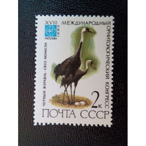 Timbre Russie / Urss Yt 4913 Grue À Capuchon (Grus Monacha) 1982 ( 041012 )