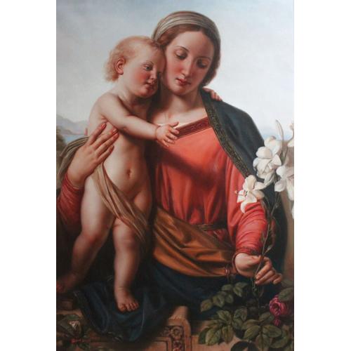 Repro Franz Ittenbach - Vierge Et Enfant Repro Peinture À L'huile Sur Toile