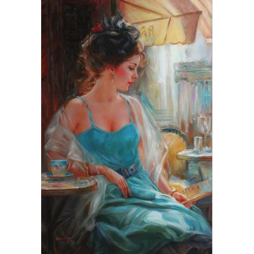 Art Moderne Belle Fille Tasse De Thé Café Reproduction Peinture À L'huile Sur Toile