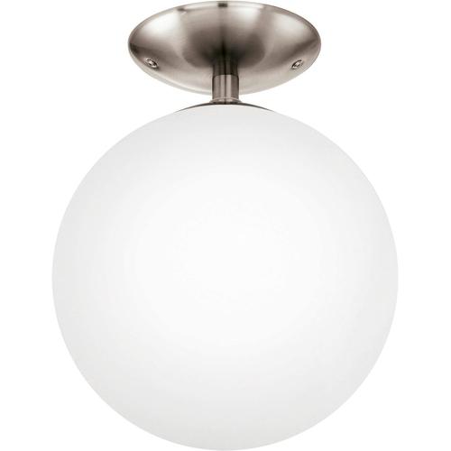 Plafonnier Luminaire Plafonnier Rondo", Lampe ¿¿ Boule En Acier Nickel Mat Et Verre Opaque Blanc, Lustre De Salon," Douille E27