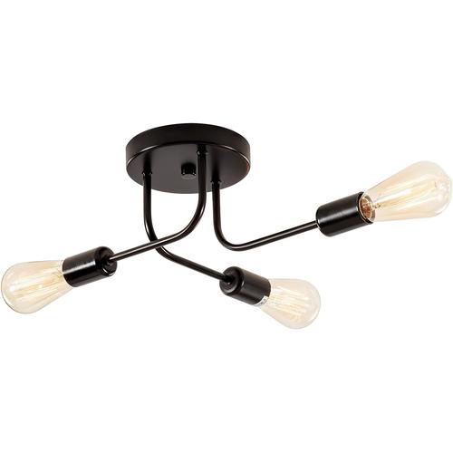 Noir Plafond industriel semi encastr¿¿ 3 lumi¿¿res avec branche m¿¿tallique r¿¿glable Plafonnier vintage E27 Holder peint en noir pour