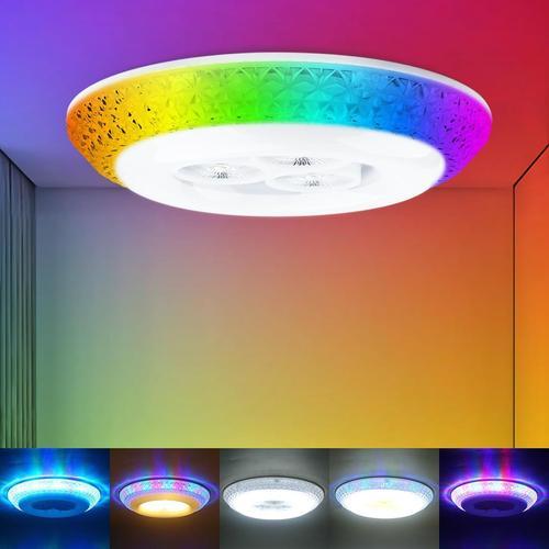 Blanc Plafonnier Led Rgb",48w E27 Plafonnier Rond,Luminaire Plafonnier Led Dimmable,"Rgb Couleur Plafond Pour Salon Couloir Cuisine