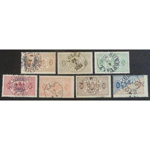 Suède Service Oblitéré Y Et T N° 1 2 3 5 7 9 11 Lot De 7 Timbres De 1874-96