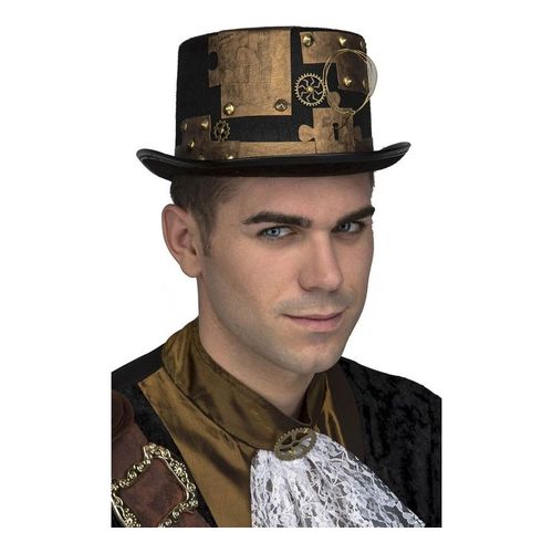 Chapeau Haut-De-Forme Steampunk Marron Avec Des Tôles