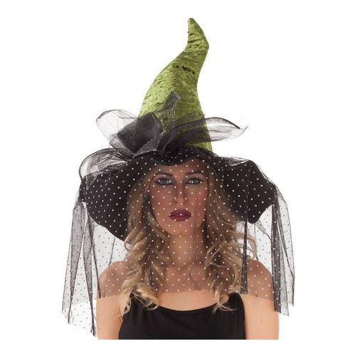 Chapeau De Sorcière Verte Avec Voile 59 Cm