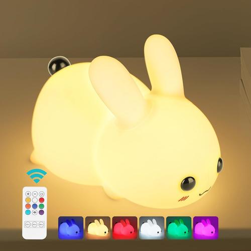 Veilleuse Enfants, 7 Couleurs Led Veilleuse Bébé Avec Télécommande, Tactile Dimmable Lapin Allaitement Lumière Bébé Lampe De Chevet, Chargement Usb Chambre Denfant Jouet Décoratif Garçon Fille Cadeau