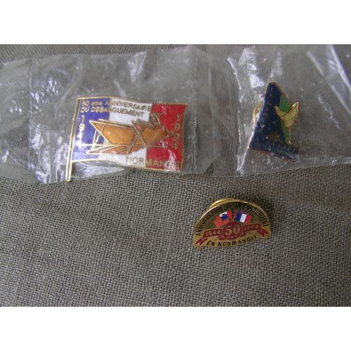 Ww2 Postwar Lot De 3 Pin's 50eme Anniversaire Du Débarquement De Normandie 1944-1994 2