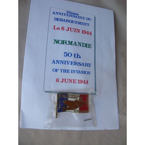 Ww2 Postwar Pin's 50eme Anniversaire Du Débarquement De Normandie Drapeau