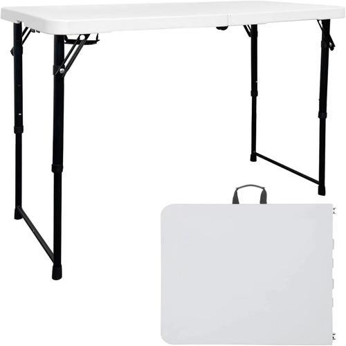 Blanc Table pliante portable en plastique de 101,6 cm, hauteur réglable pour les fêtes intérieures et extérieures, les pique-niques