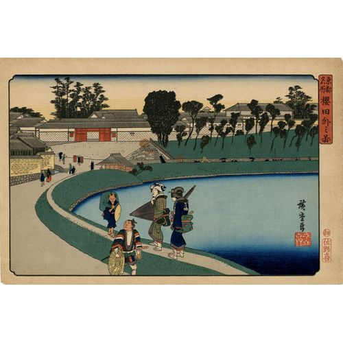 Véritable Estampe Japonaise De Hiroshige "A L'extérieur De La Porte Sakurada"