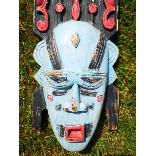 Magnifique grande statue sculpture véritable masque Africain en bois 47,5 cm